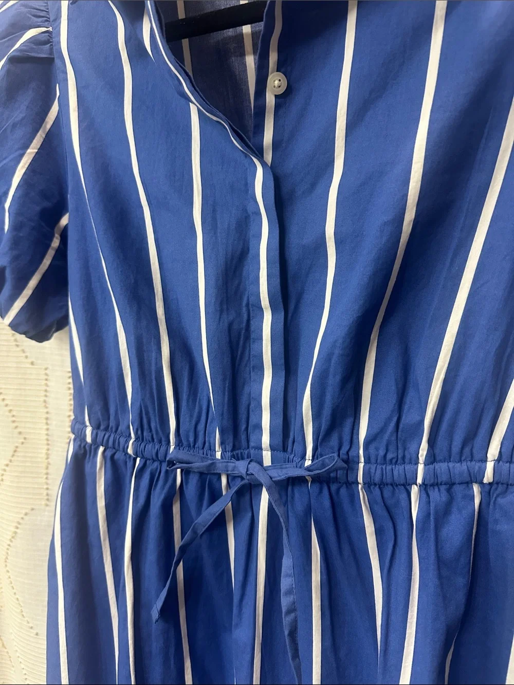 J. Crew Blue and White Striped Collared Short Sleeve Dress with pockets